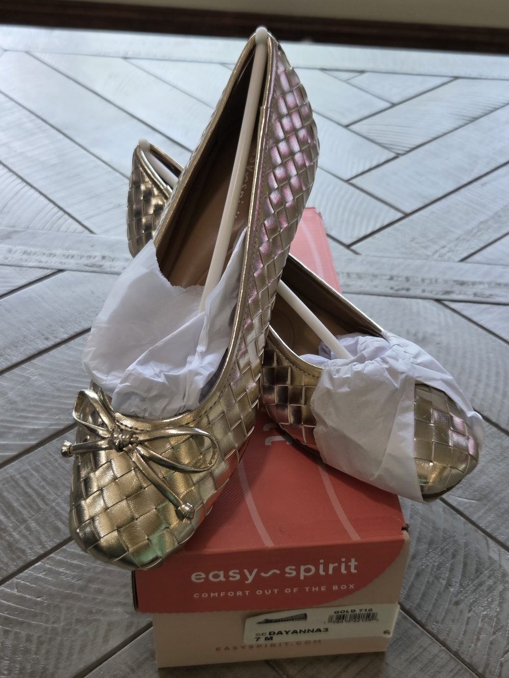 Easy Spirit Gold Woven Ballet Flats with Bow
